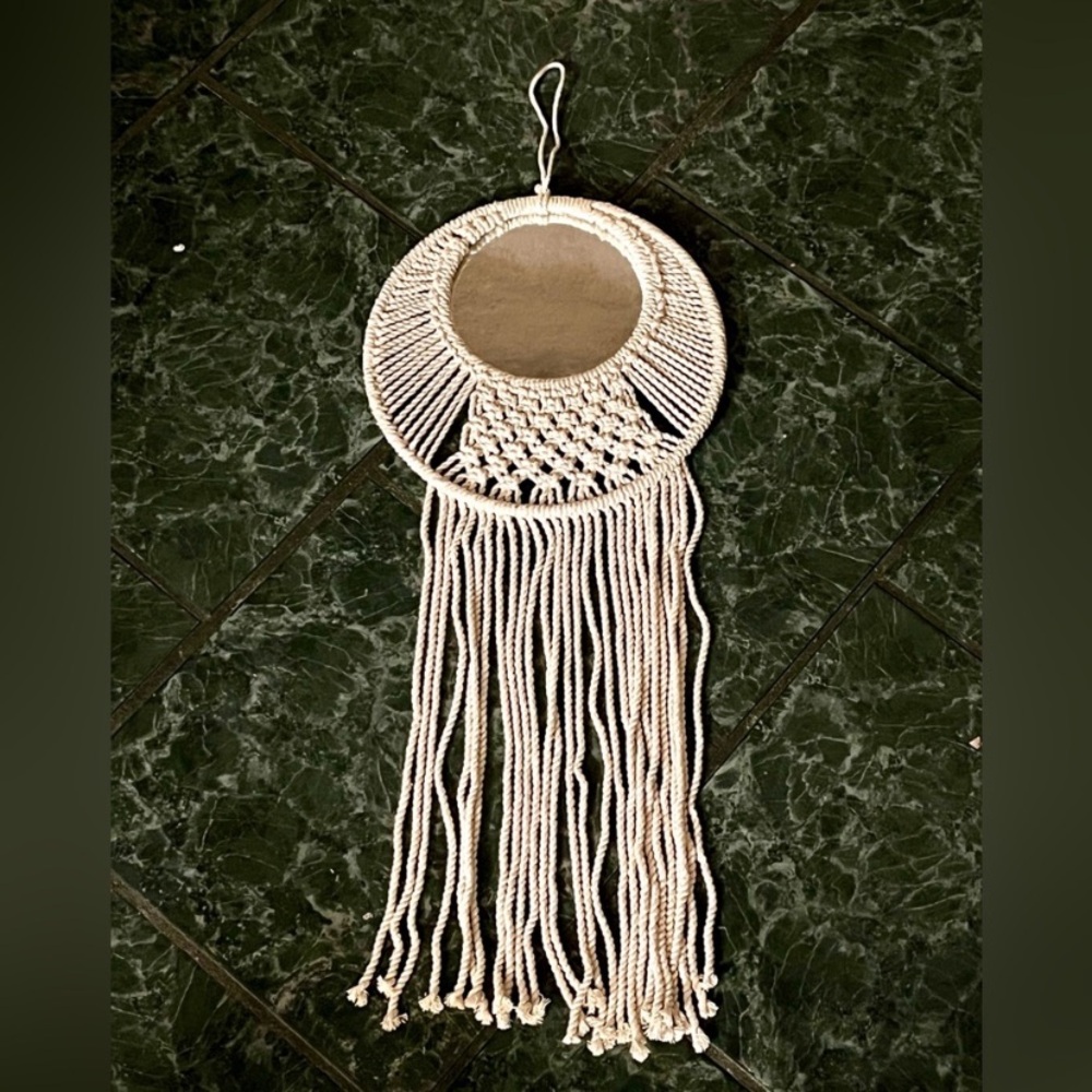 Handmade Cream Macrame Wall Hanging Mirror 24” long boho